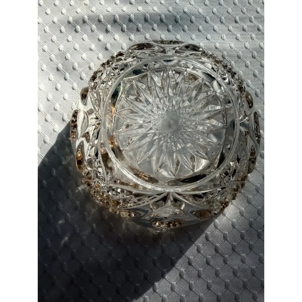 Vintage Clear Pressed Glass Heart Ruffled Candy Nut Trinket Bowl 4” Starburst
